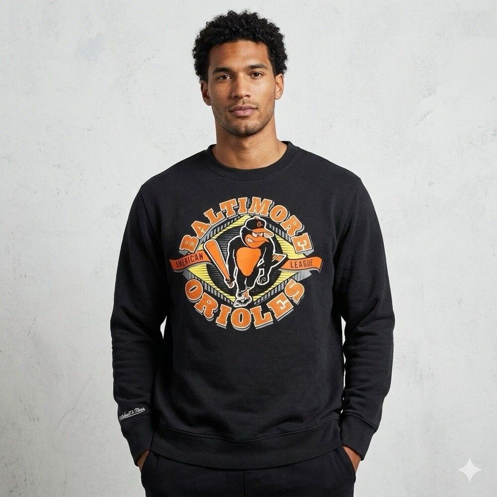 Mitchell & Ness Baltimore Orioles Crewneck Sweatshirt Black Vintage Style 2XL